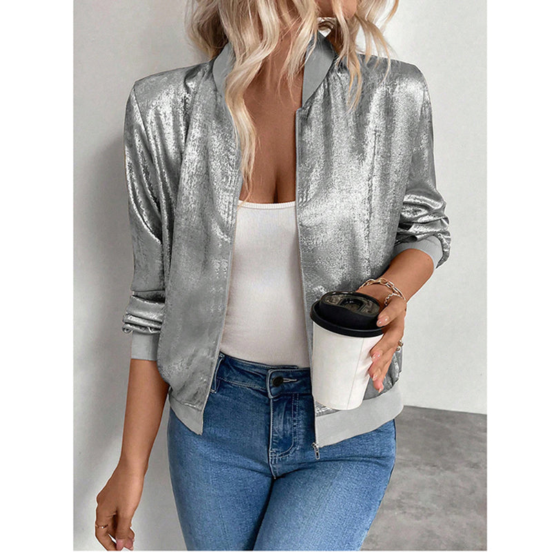 Women's Leopard Print Zip Up Lightweight Bomber Jacket Casual Long Sleeve Outerwear