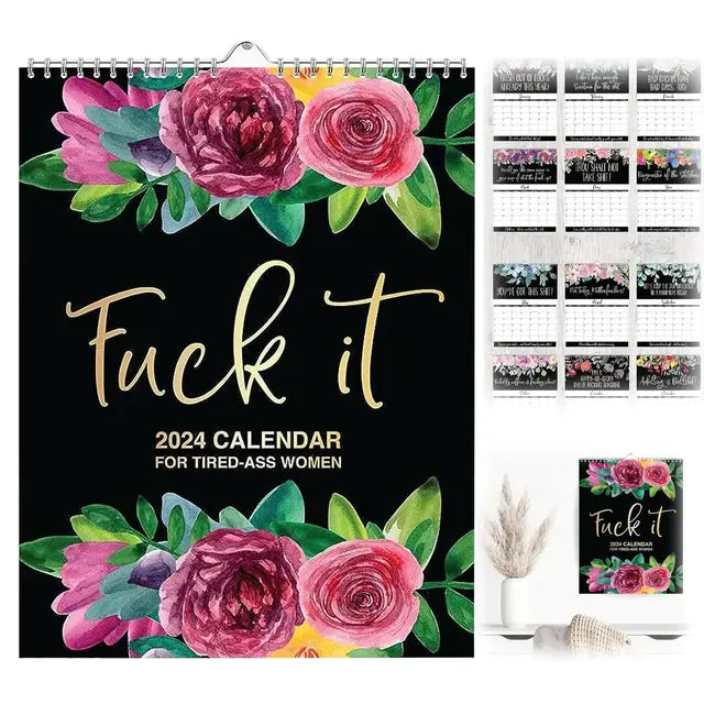 2024 Calendar For Tired-Ass Women Swear Word 12 Month Weekly Daily Wall Planner