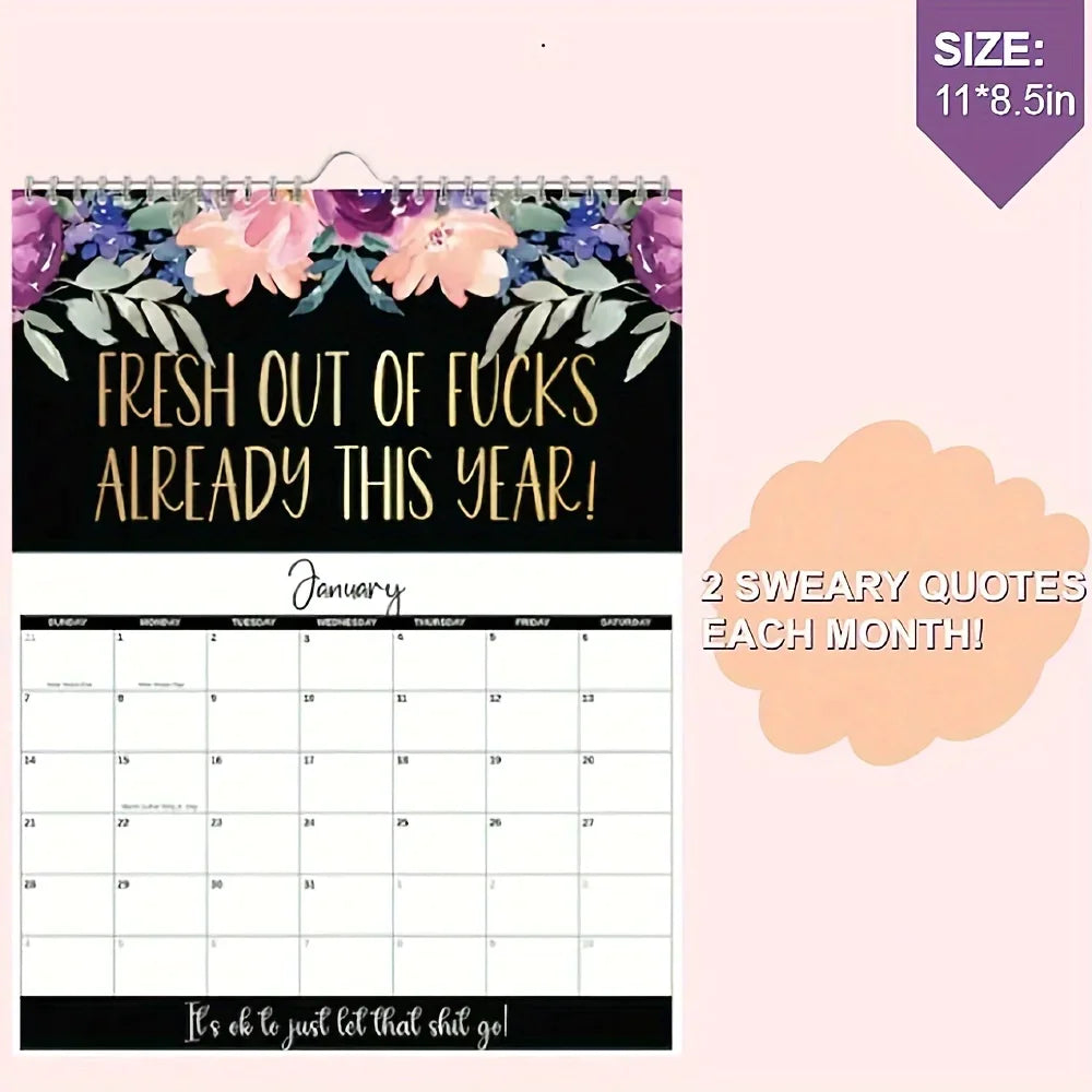 2024 Calendar For Tired-Ass Women Swear Word 12 Month Weekly Daily Wall Planner