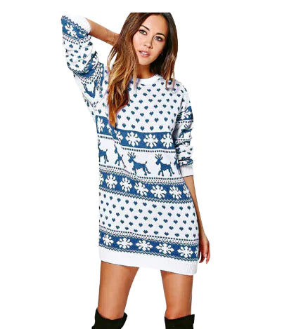 Christmas Print Long Sleeve Women's Dress Fashion