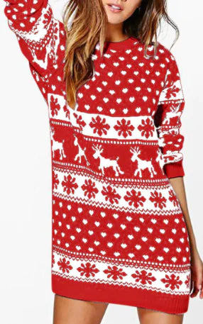 Christmas Print Long Sleeve Women's Dress Fashion